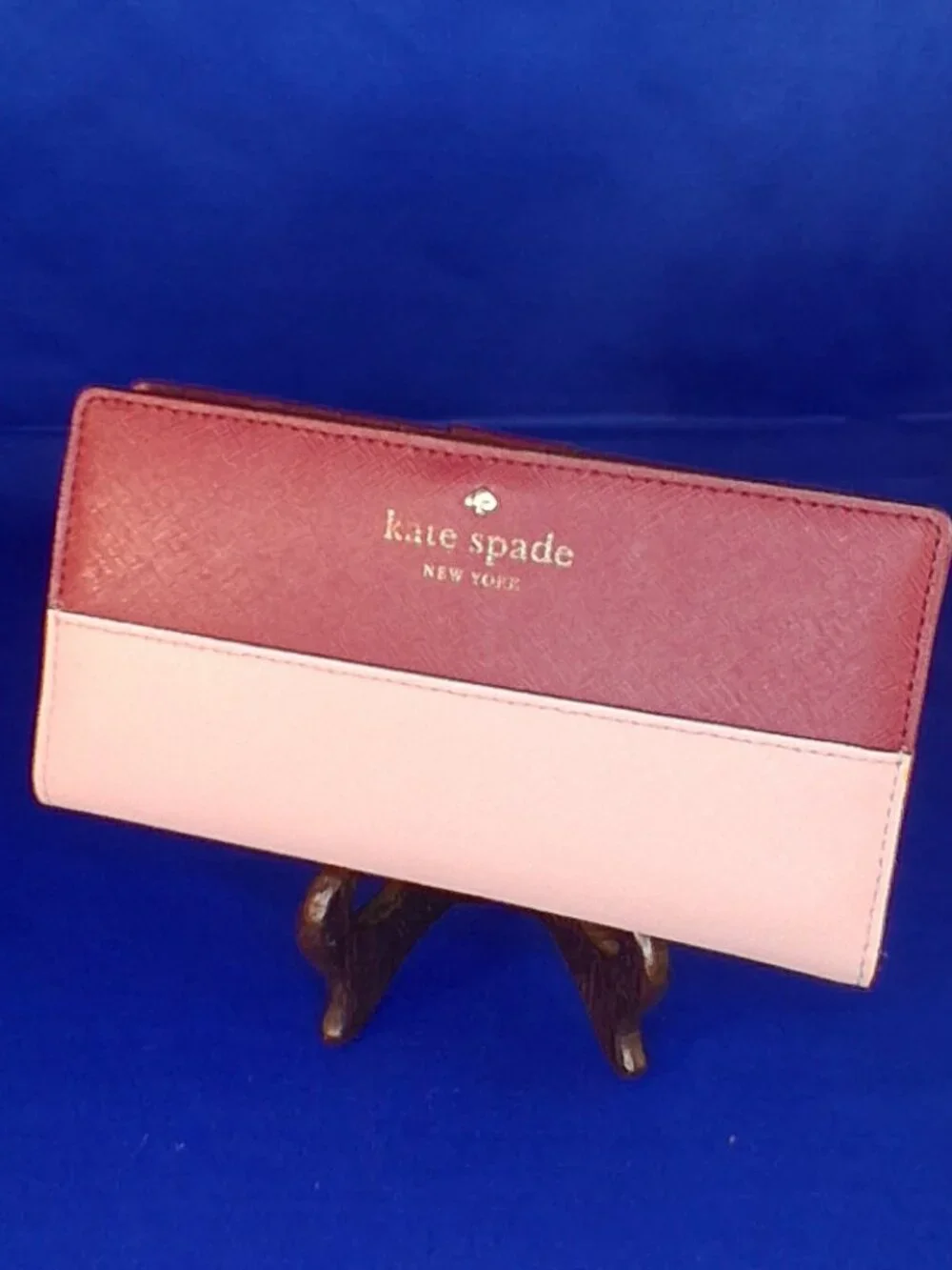 Kate Spade Colorblock Saffiano Leather Slim Bifold Wallet | Burgundy & Pink